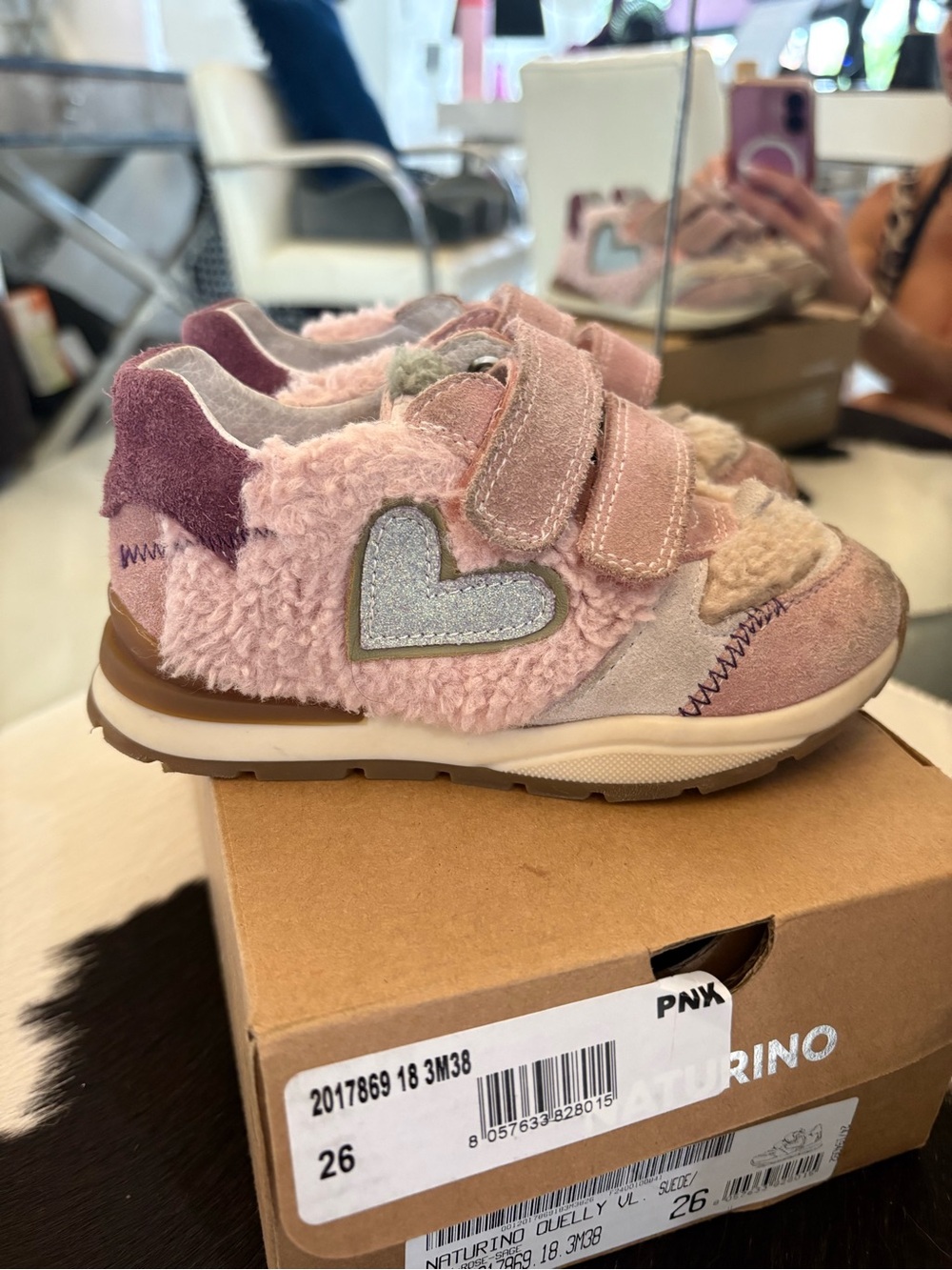 Naturino Pink Sherpa & Suede Heart Sneakers